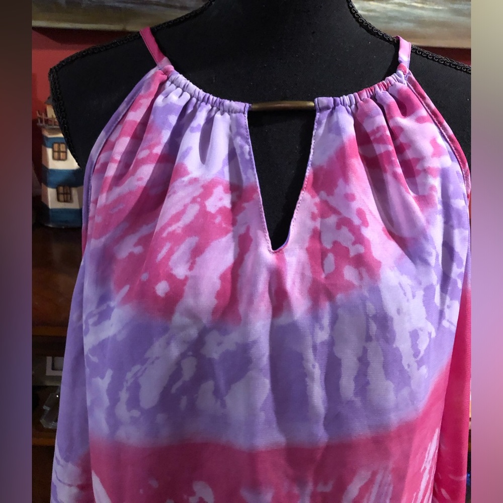 Unique Spectrum Pink & Purple Tie-Dye Can wear as a Halter coverup Sundress